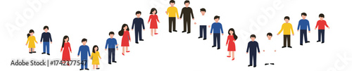 Diverse group of people standing in wave formation with colorful clothing and casual posture vector illustration 