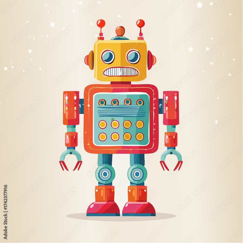 Naklejka premium retro robots are standing side by side, vector cartoon illustration