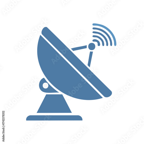 Satellite dish antenna broadcasting a wireless signal flat vector icon for telecommunication and technology
