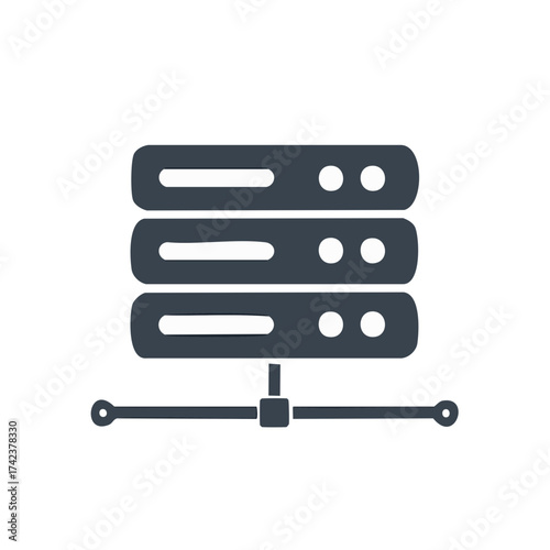 Icon of a server rack representing data storage and network connectivity.