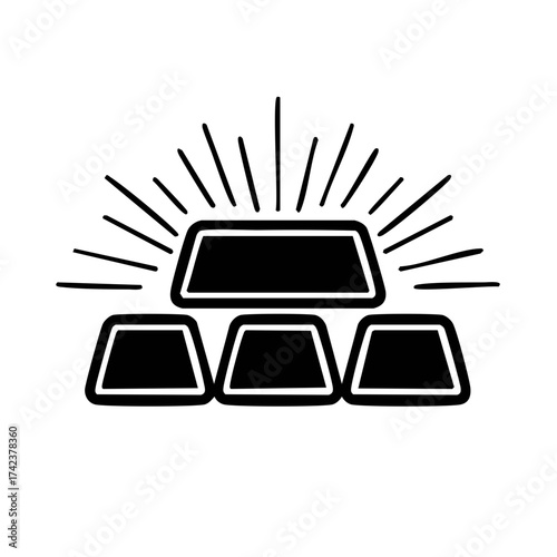 Gold bars with sunbeams graphic illustration