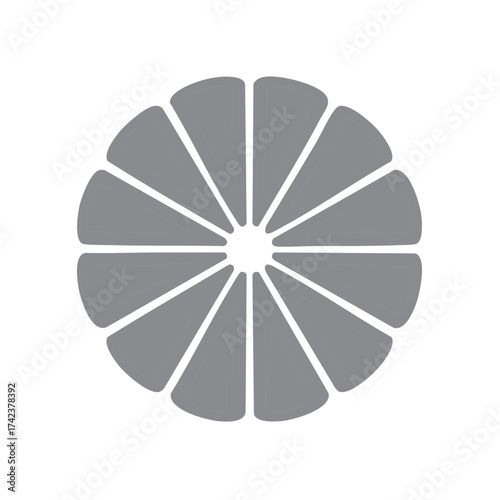 Radial Pattern of Gray Segments Forming a Circular Shape on a White Background