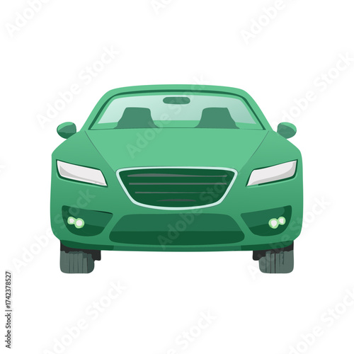 Green Convertible Car Front View: Vehicle Illustration for Automotive Design Projects