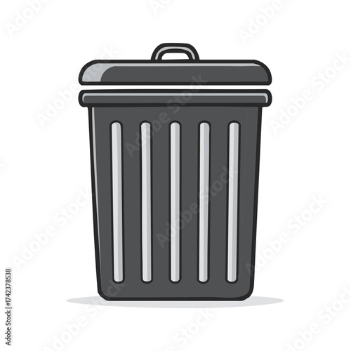 Black trash can with a lid vector icon for waste disposal and recycling