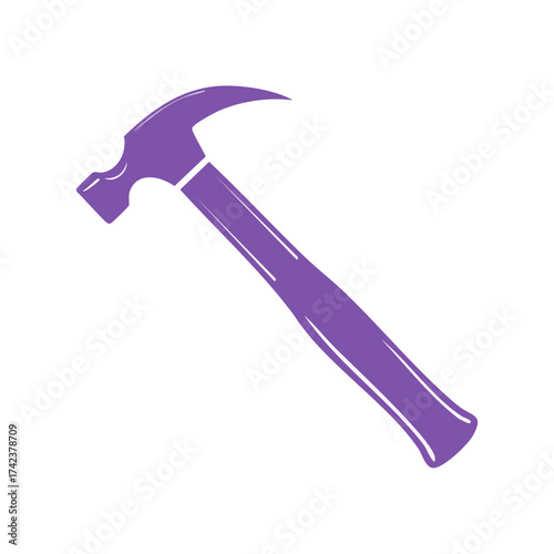 Illustration of a Claw Hammer Construction Tool in Purple on White Backdrop