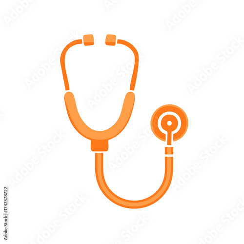 Orange Stethoscope Medical Icon Isolated on White Background Flat Design