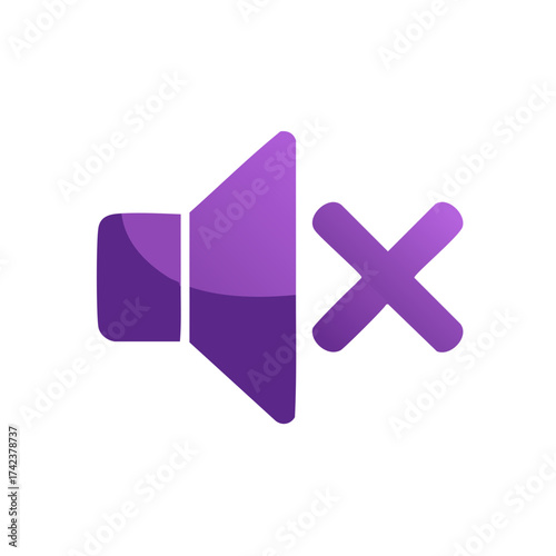 Muted purple speaker icon graphic with gradient for silencing notifications and turning off audio on devices and apps