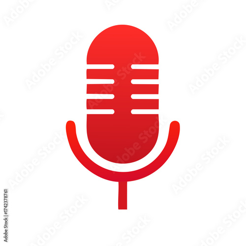Red Microphone Icon or Symbol. Voice Recording Podcast Concept