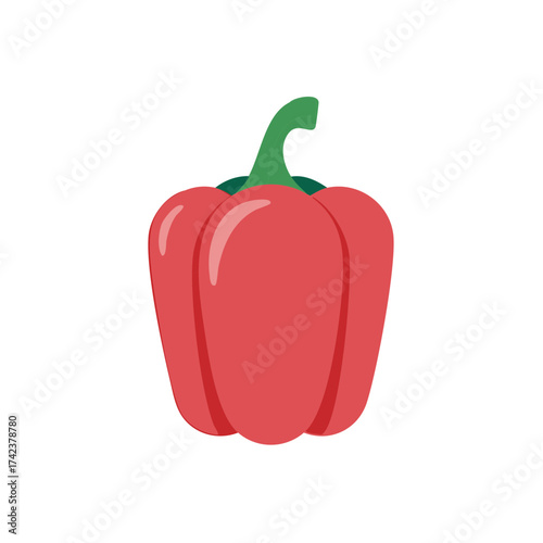 Red Bell Pepper with Green Stem, Fresh Produce Illustration