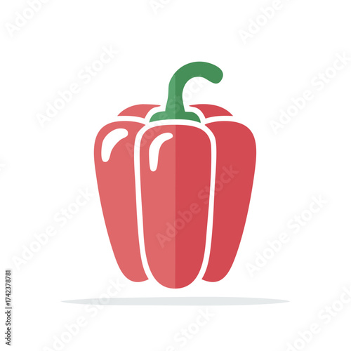 Red Bell Pepper Icon Isolated on White Background Simple Geometric Shape