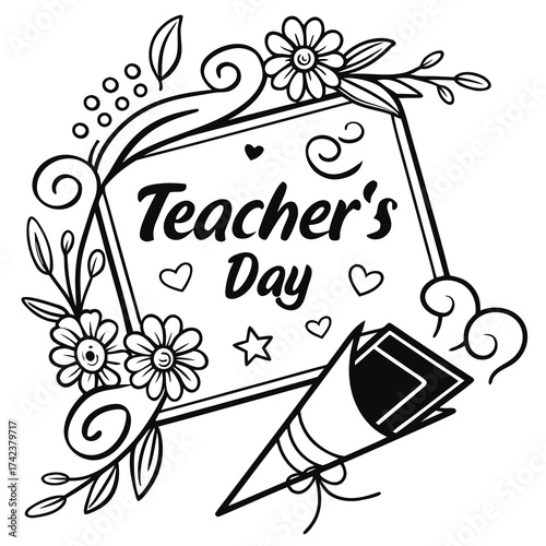 White back ground a black and white illustration of a teachers day card special.