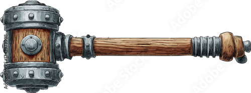 comic style illustration of medieval war hammer