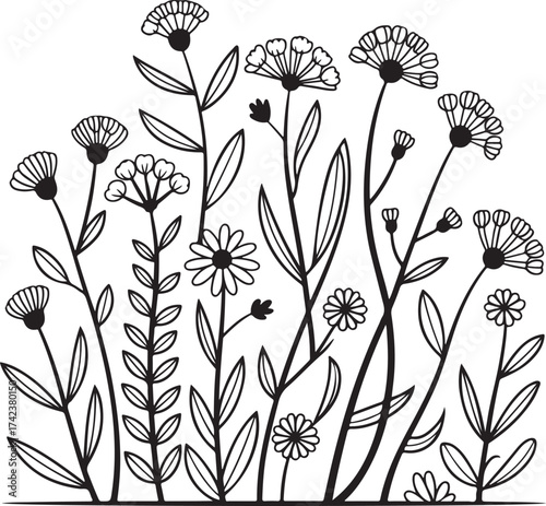 Meadow Flowers Silhouettes Floral Pattern