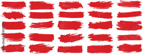  set of isolated red pencil brush stroke straight lines