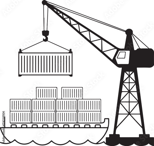 Crane Unloading Cargo Containers Shipping Boat