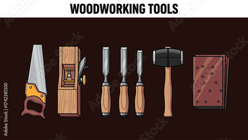 Illustration showcasing an array of carpentry and crafting implements bundle design
