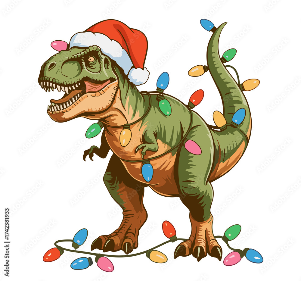 Fototapeta premium Christmas T Rex Dinosaur Xmas Dino Tyrannosaurus Festive Holiday Season