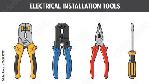 Illustration showing various electrical installation hand tools bundle design