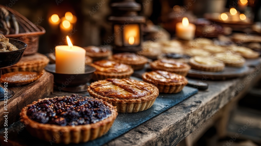 Naklejka premium Festive Mini Pies, Holiday Desserts, Rustic Tartlets