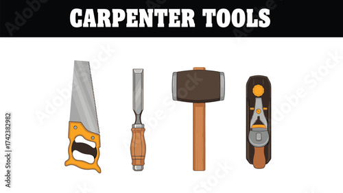 Illustration of a collection of assorted wood working implements bundle design