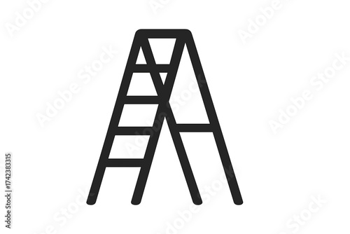 Step ladder vector icon silhouette. Stair tool symbol illustration for construction, DIY, home improvement, safety equipment. Black minimalistic design, isolated graphic element.