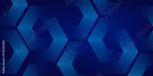 Dark blue background with hexagon geometric lines pattern. Abstract shiny hexagon lines. Futuristic technology concept