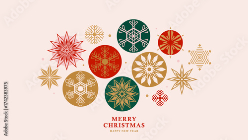 Christmas backgrounds vector illustration. Modern invitation merry xmas and happy new year with typography, abstract christmas tree, ball and snowflake. Winter business pattern with textured effect