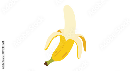 Bright yellow ripe banana partially peeled revealing smooth creamy interior healthy food concept isolated on white background silhouette design isolated on white background