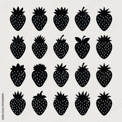 Vector illustration set of black strawberry icons scalable eps graphic design elements fresh fruit silhouette White background