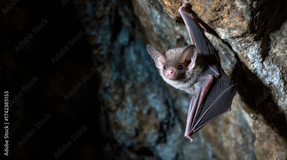 Obraz premium Bat Hanging from Rock Cave