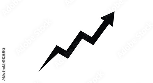 Black jagged arrow symbol ascending upward indicating growth success and positive trend isolated on white background silhouette design isolated on white background