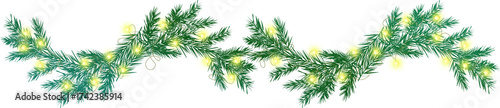 Christmas Garland with Pine Tree Branches and Lights