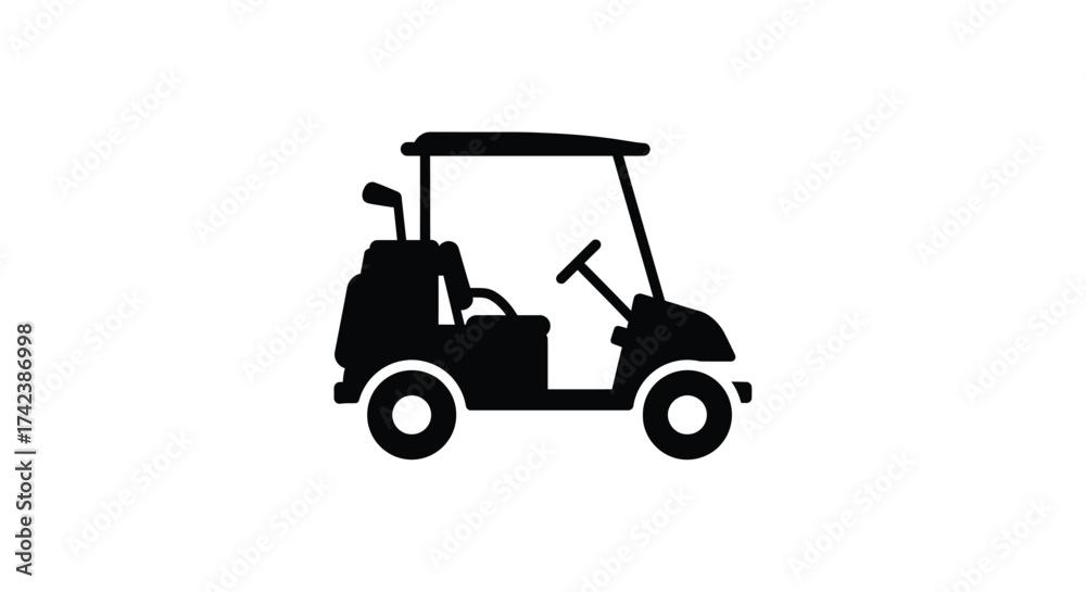 Obraz premium Golf cart silhouette with clubs ready for a day on the green isolated on white background silhouette design isolated on white background