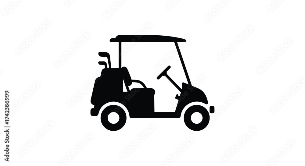 Fototapeta premium Silhouette of a golf cart loaded with clubs for transportation on the green isolated on white background silhouette design isolated on white background
