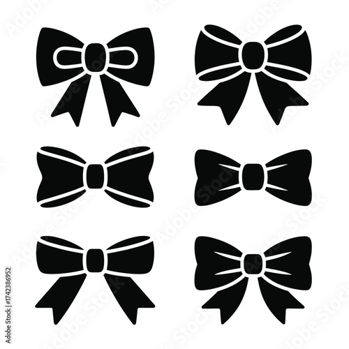 Set of six vector bow icons scalable eps file for declarative design elements silhouette White background