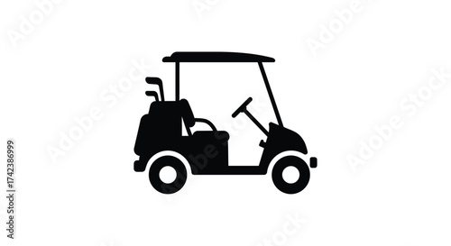 Silhouette of a golf cart loaded with clubs for transportation on the green isolated on white background silhouette design isolated on white background