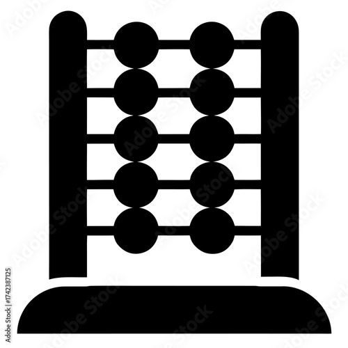 Simple black icon of a traditional abacus with beads on rods for counting and calculation