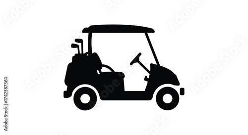 Silhouette of a golf cart with clubs ready for a game on the course isolated on white background silhouette design isolated on white background