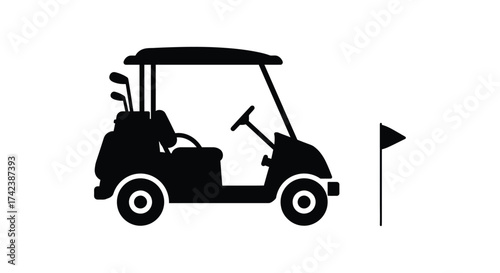 Silhouette golf cart and flag representing the game of golf and leisure activity isolated on white background silhouette design isolated on white background