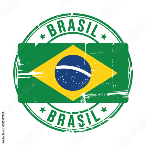 Distressed brasil flag stamp with circular text