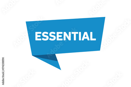 Bold blue speech bubble with the word essential
