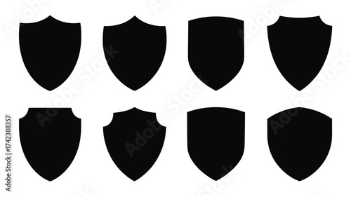 Set of various black shield vector illustrations scalable eps icon for declarative graphics design silhouette White background