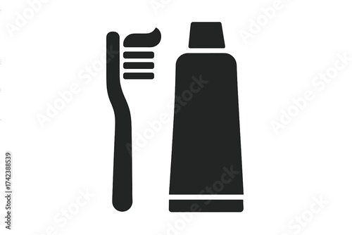 Toothbrush with toothpaste vector icon. Dental hygiene illustration with toothbrush and toothpaste tube on transparent background. Oral care essentials concept for health and beauty.