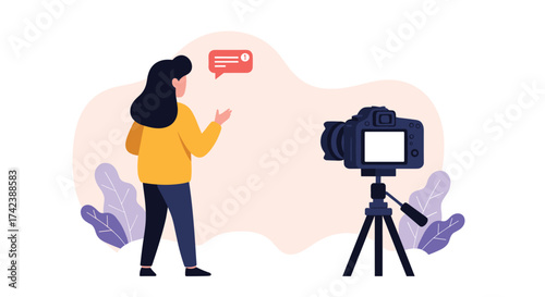 A person records a video on camera for content creation purposes and storytelling.
