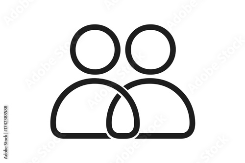 Two User Partner Icon Vector Illustration, Minimalist Simple People Silhouette, Transparent Background, Social Connection Symbol, Teamwork Concept Design