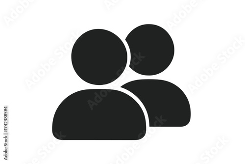 Minimalist two users partner icon vector, simple silhouette illustration of two people with transparent background for user interface and social connection design, teamwork concept