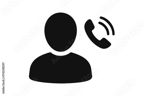 User silhouette with ringing phone icon, call concept vector illustration isolated on white, communication symbol with transparent background, contact and hotline design