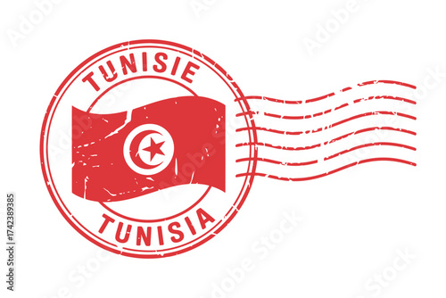 Tunisia flag postmark with wavy lines