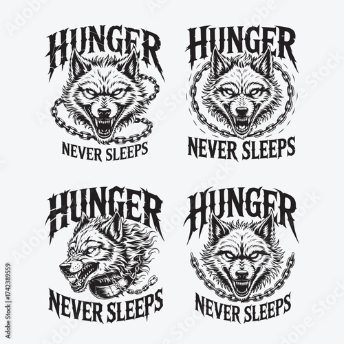 Wild Wolf Head T-Shirt Design | Night Hunter Typography Artwork | Vintage Animal Illustration for Apparel