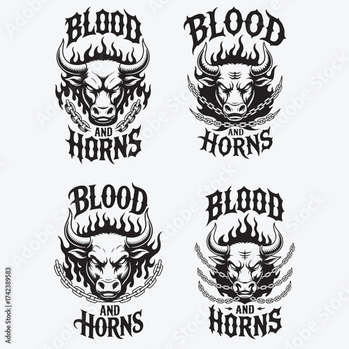 Vintage Bull Head T-Shirt Design | Strong Animal Illustration | Power and Courage Typography Art for Men